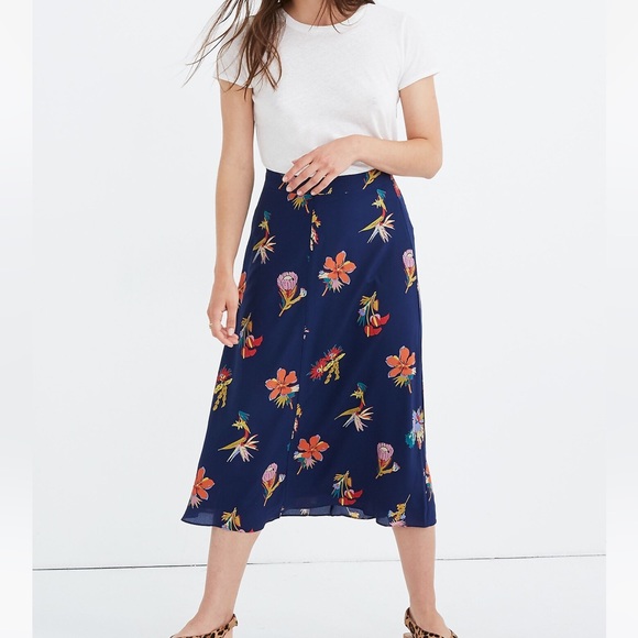 NWOT Madewell 100% Silk Atrium Midi Skirt in Bird of Paradise Size 4 - Picture 2 of 8